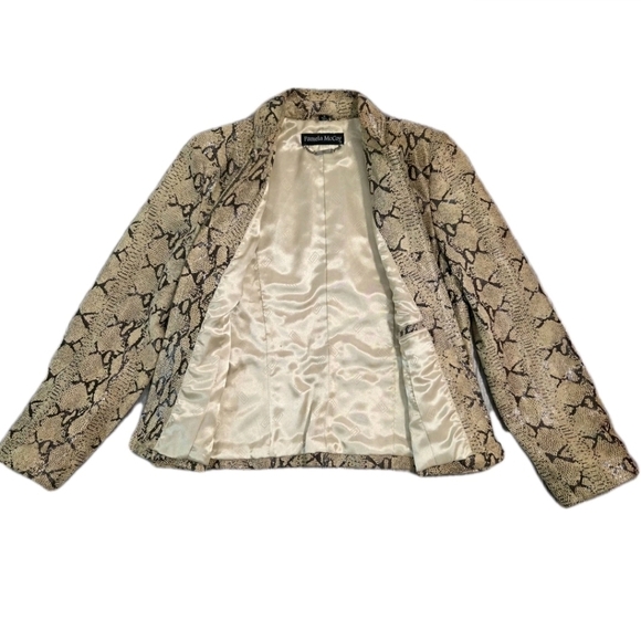 Vintage Pamela Mccoy Jacket Tan Snake print Leather Size M - Picture 2 of 9